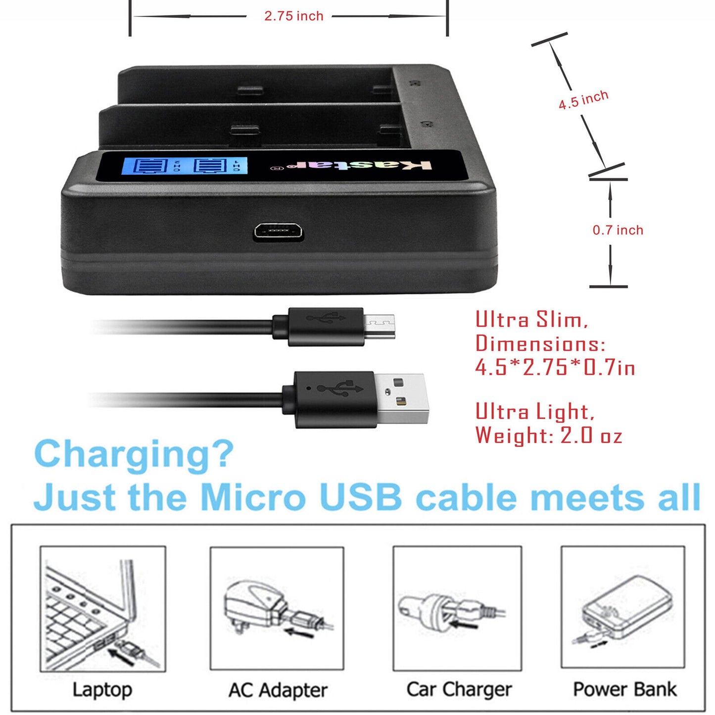 Cargador Dual LCD + 2 Baterías para Sony NP-FM50 NP-FM30 FM50 NP-FM55H NP-QM51