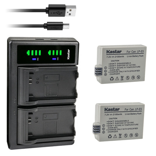 Cargador Lcd Dual USB y 2 Baterias para Canon Lp-e5,  Eos Rebel T1i